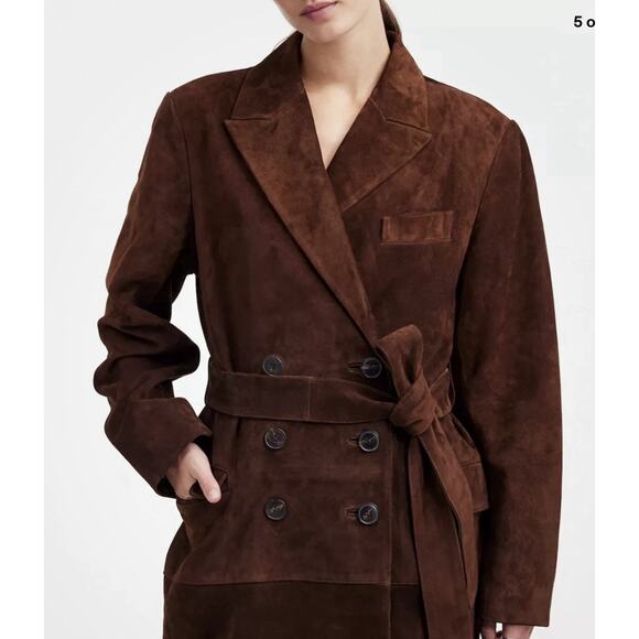 Alexa Chung for Madewell Brown Calf Suede Trench Coat Size 8 | Rare Collab NWT - Picture 2 of 15